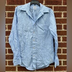 Brooks Brothers 100% Irish Linen Baby Blur Gingham Regent Button Down Medium